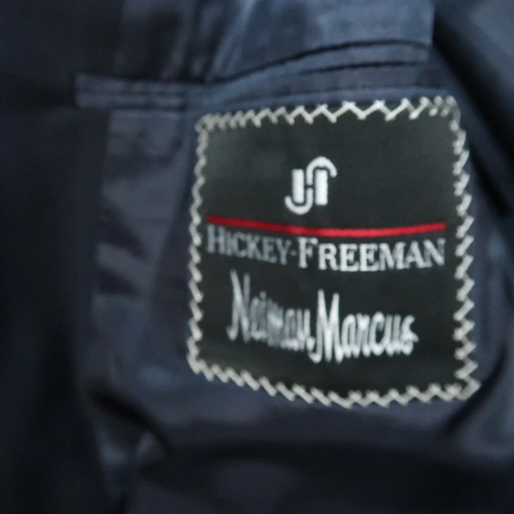 Hickey Freeman Suit Jacket‎ Mens 40R Blue Wool Striped Sport Coat Union Made VTG